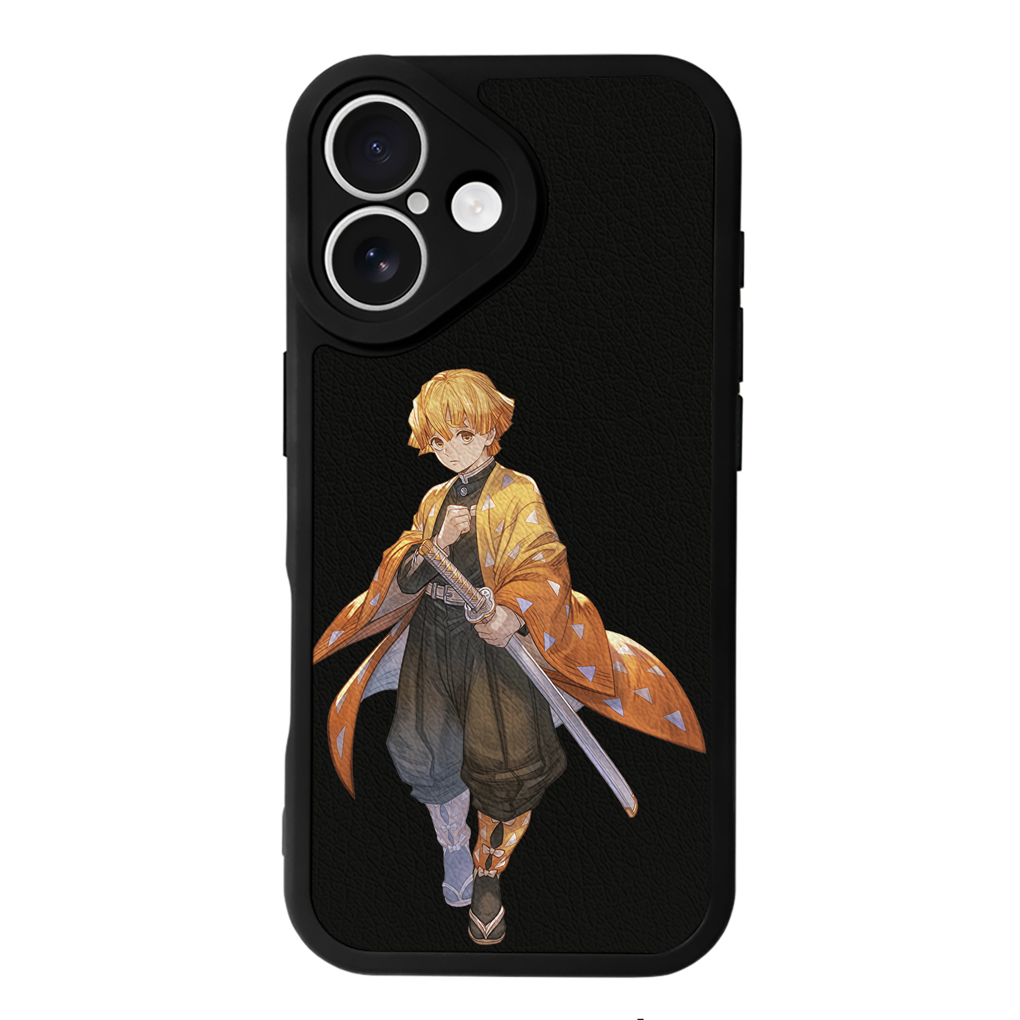 （画像用） 鬼滅の刃（きめつのやいば）我妻 善逸／あがつま ぜんいつ Agatsuma Zenitsu 【iPhone 16シリーズ対応】シリコンスマホケース（レザー調） 材質：シリコン